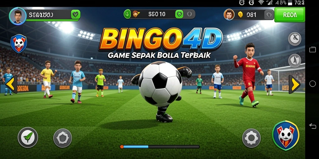 Screenshot gameplay BINGO4D menampilkan aksi mendebarkan dalam pertandingan sepak bola.