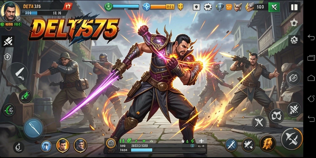 Tampilan gameplay seru DELTA575 saat pertarungan berlangsung.