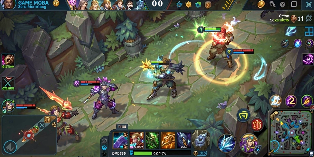 Tampilan gameplay mendebarkan di DMD686 dengan strategi tim MOBA.