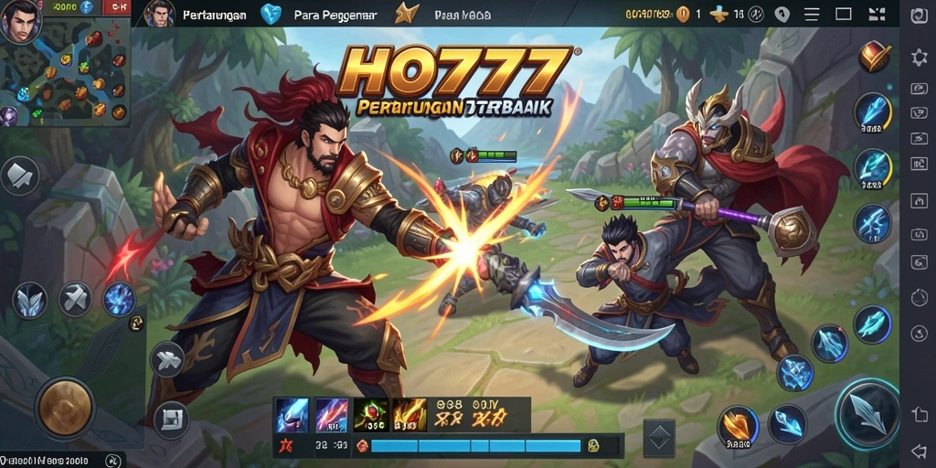 Tampilan gameplay seru dalam pertarungan MOBA di HO777.