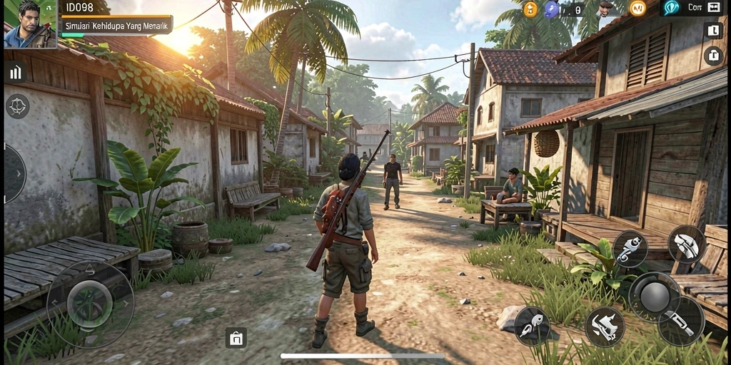 Screenshot gameplay ID098 yang menampilkan interaksi dan eksplorasi dunia simulasi.