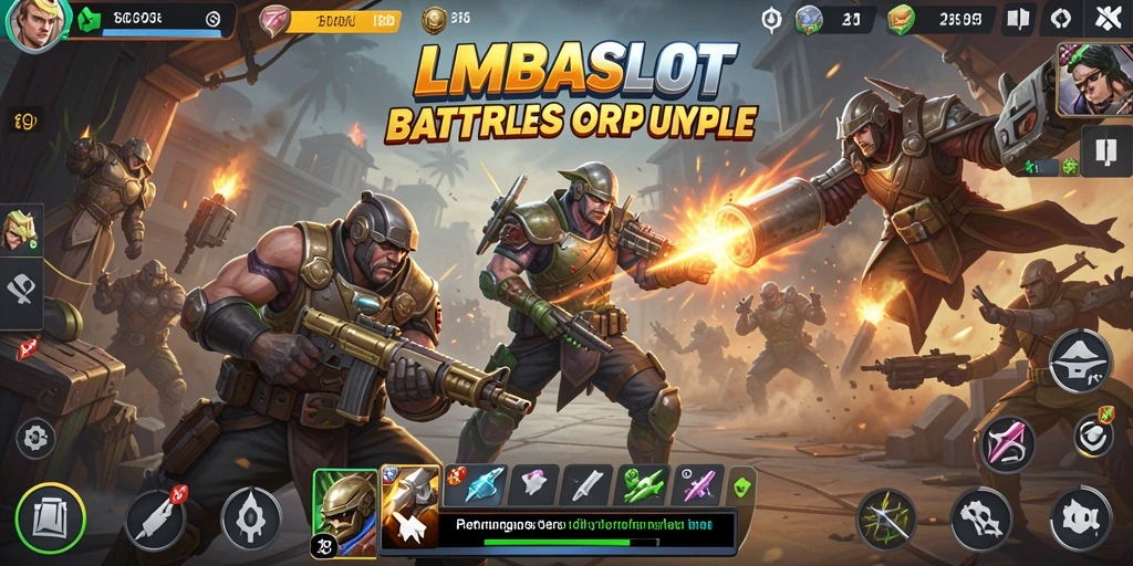 Screenshot gameplay LMBASLOT menampilkan pertarungan Battle Royale yang intens.
