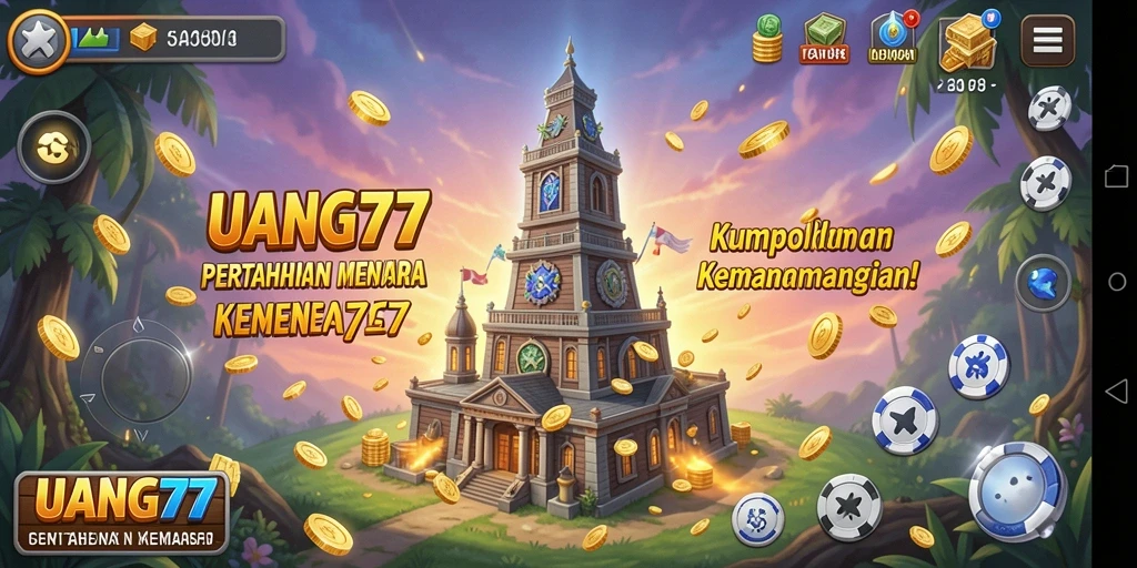 Screenshot UANG77 menunjukkan aksi pertahanan menara yang mendebarkan.