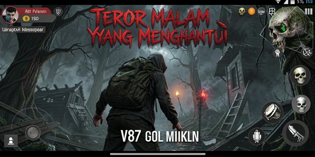 Gameplay V87 yang mencekam dengan suasana horor yang kuat.