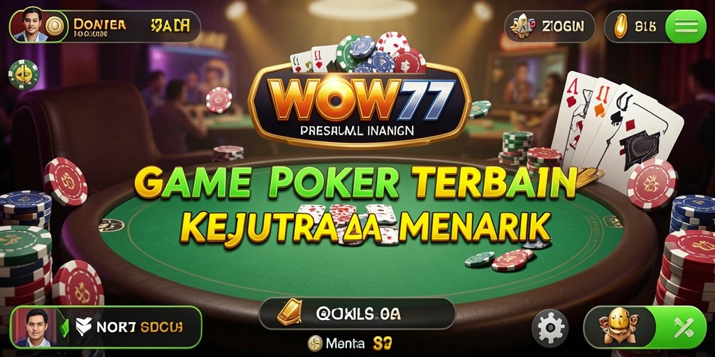 Screenshot utama WOW77 menunjukkan pemain beraksi dalam permainan Poker yang seru.